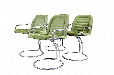 4 Chromed and green dining chairs by Gastone Rinaldi, 70s