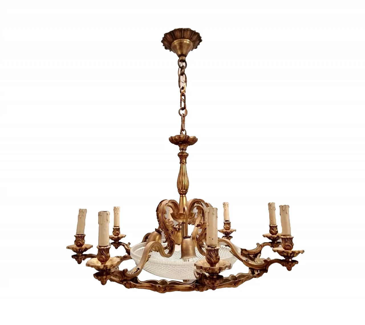 Large Art Deco 12-light bronze chandelier, 40s 1261053