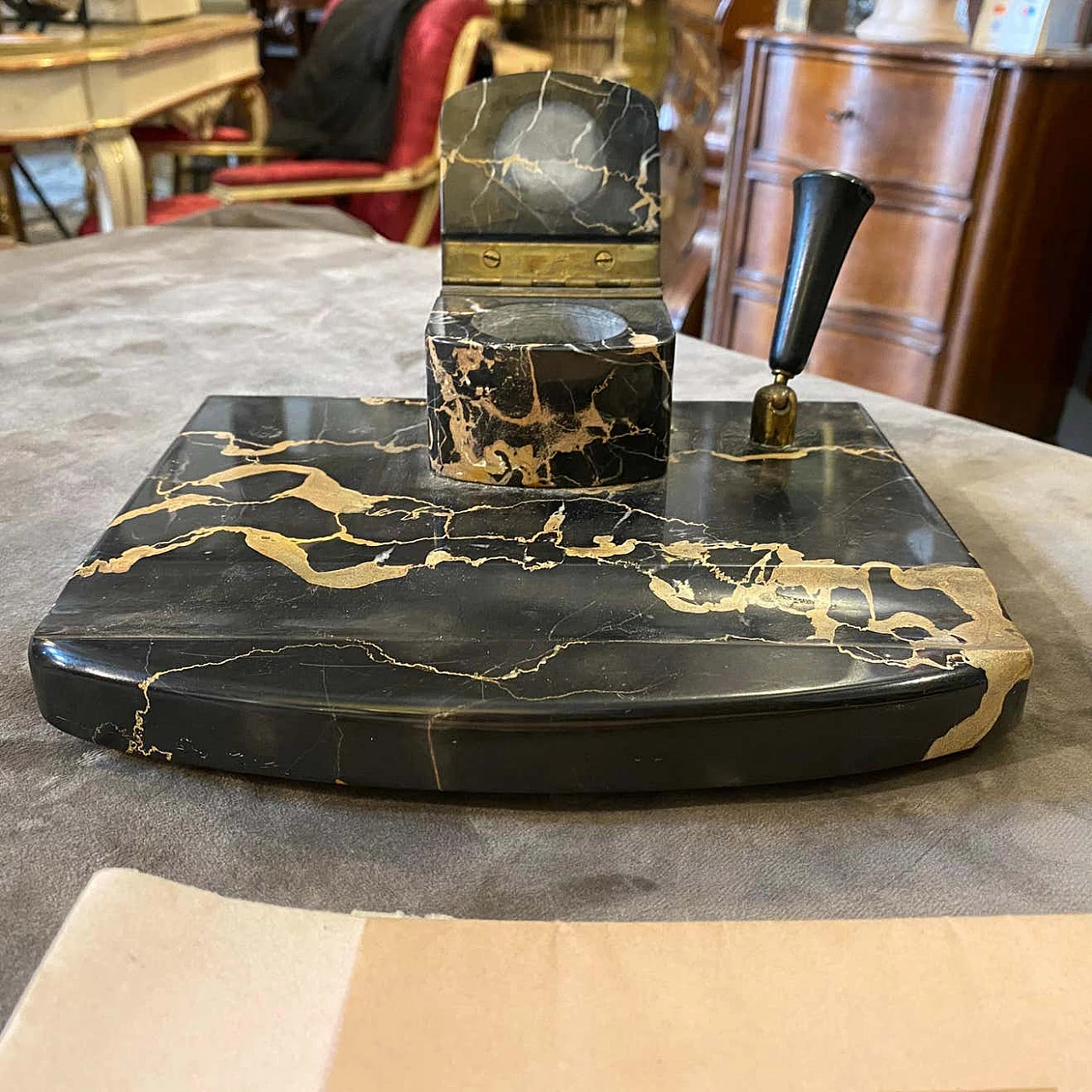 Art Deco desk set in Portoro marble, 30s 1261229