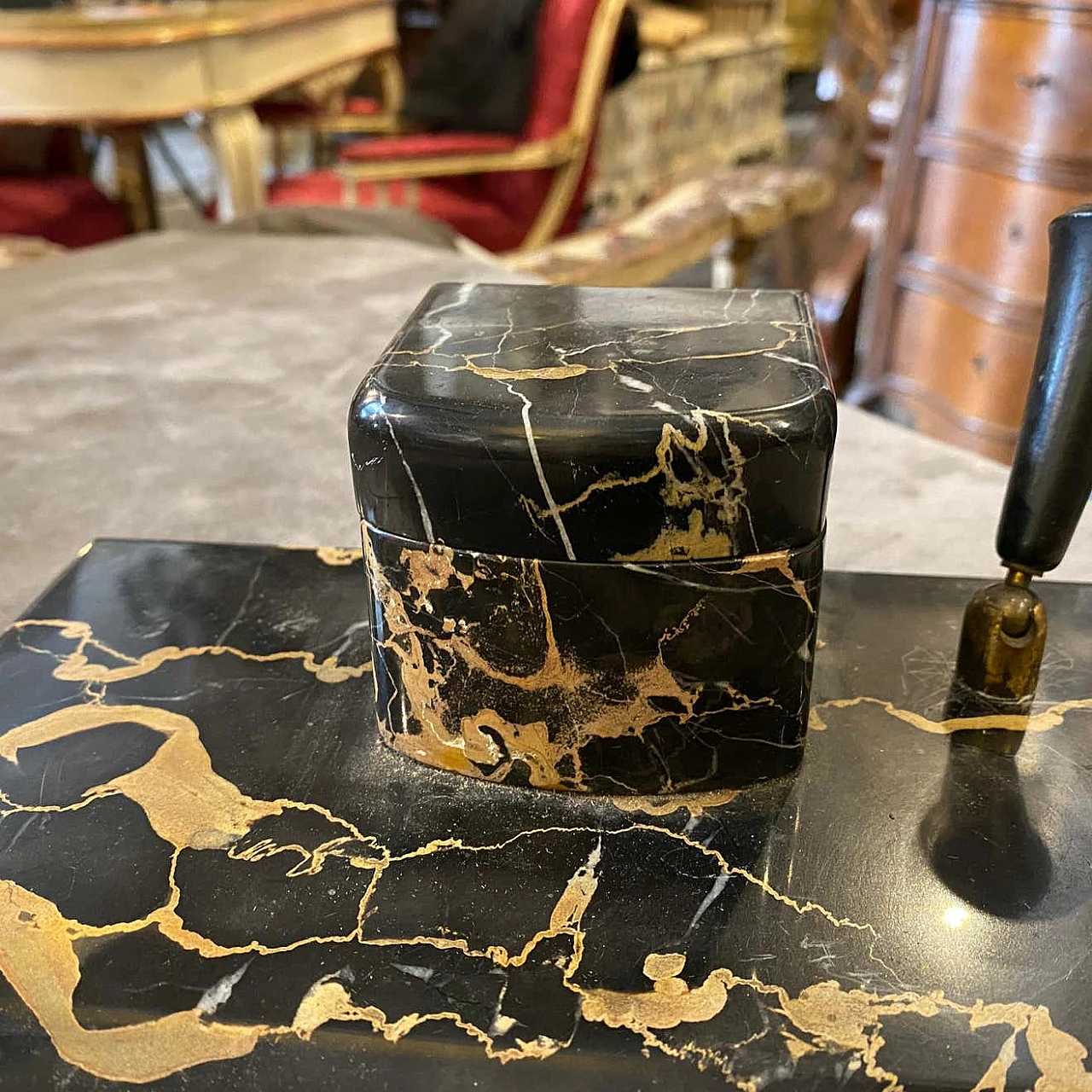 Art Deco desk set in Portoro marble, 30s 1261230
