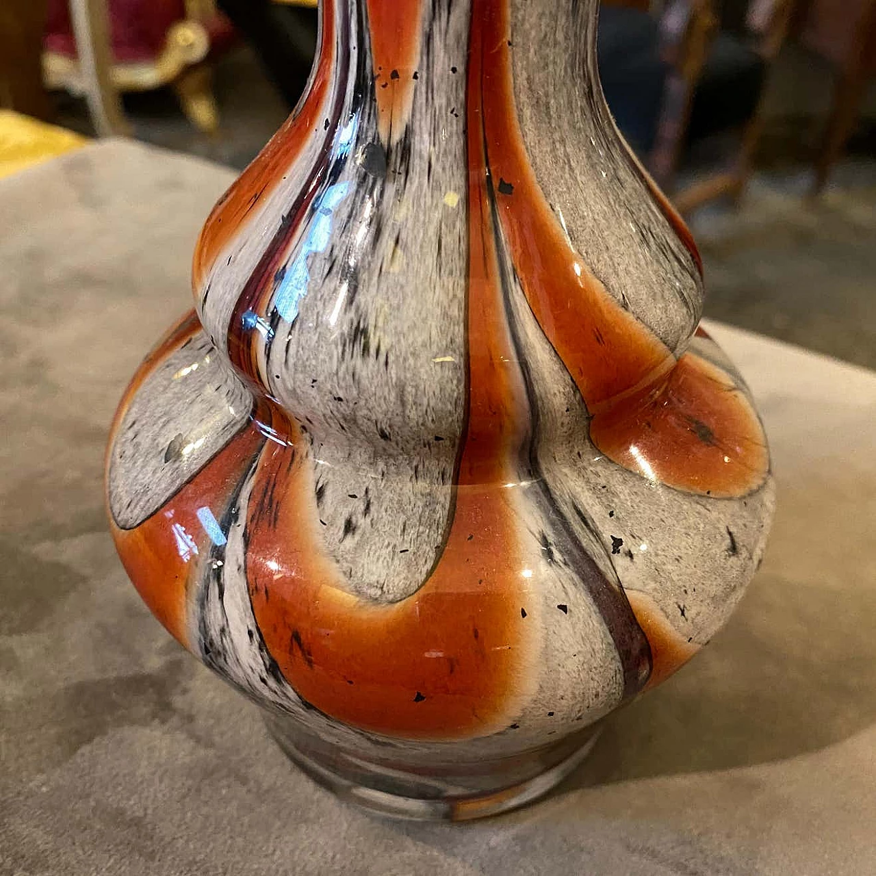 Vase in orange and gray opaline glass by Carlo Moretti, 70s 1261239