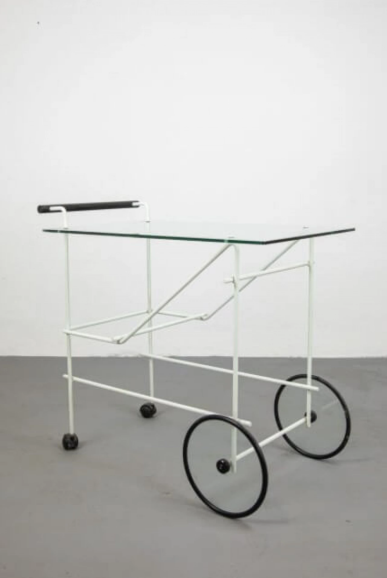 Trolley in wood, metal and glass, 80s 1261382
