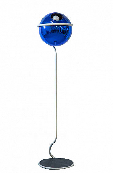 Floor lamp in the style of Reggiani in metal and blue Murano glass, 60s