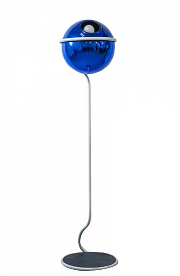 Floor lamp in the style of Reggiani in metal and blue Murano glass, 60s