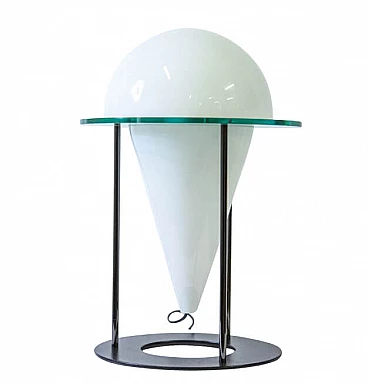 Lampada da tavolo in stile Fontana Arte in vetro e metallo, anni '80