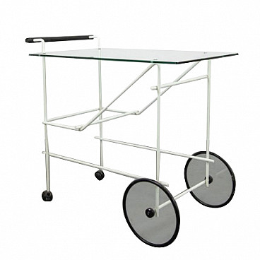 Trolley in wood, metal and glass, 80s