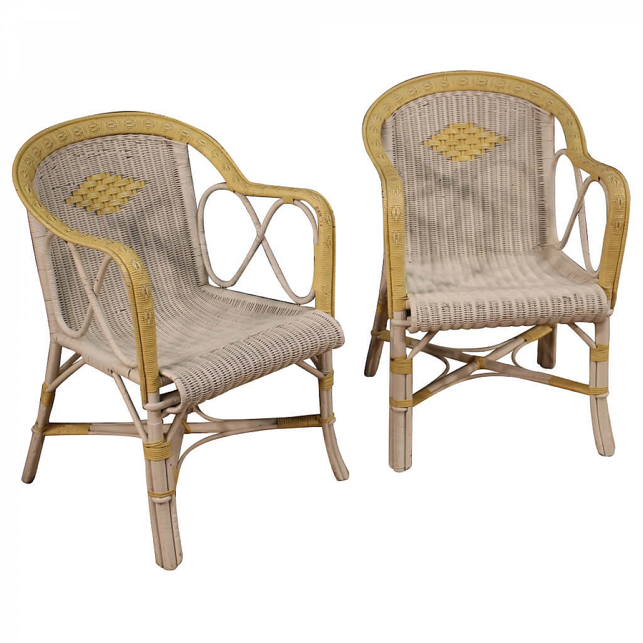 Pair of wicker armchairs, 80s 1261643