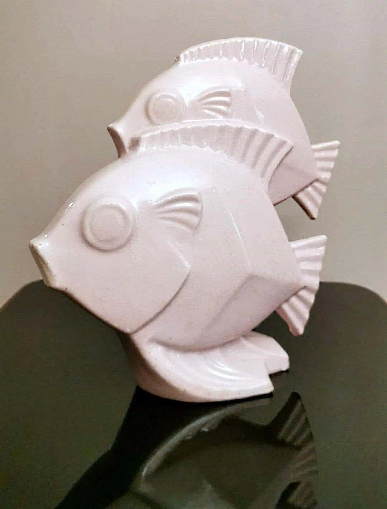 Art Deco sculpture of two fish in craquelé porcelain, 30s 1261919