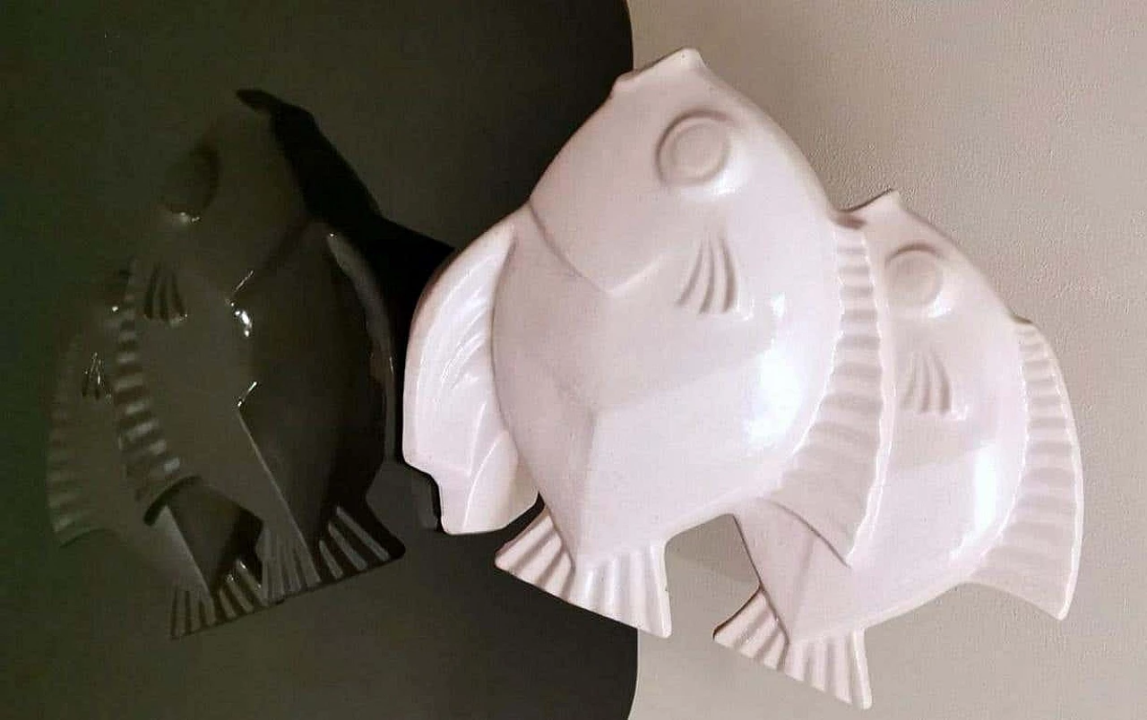 Art Deco sculpture of two fish in craquelé porcelain, 30s 1261921
