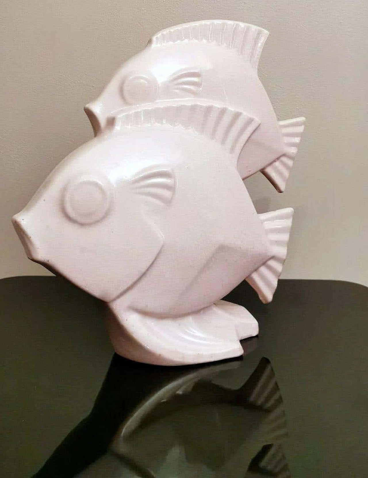Art Deco sculpture of two fish in craquelé porcelain, 30s 1261922