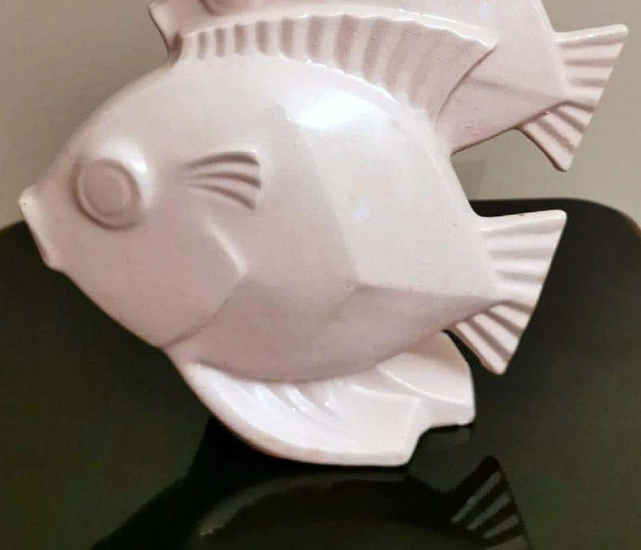 Art Deco sculpture of two fish in craquelé porcelain, 30s 1261923