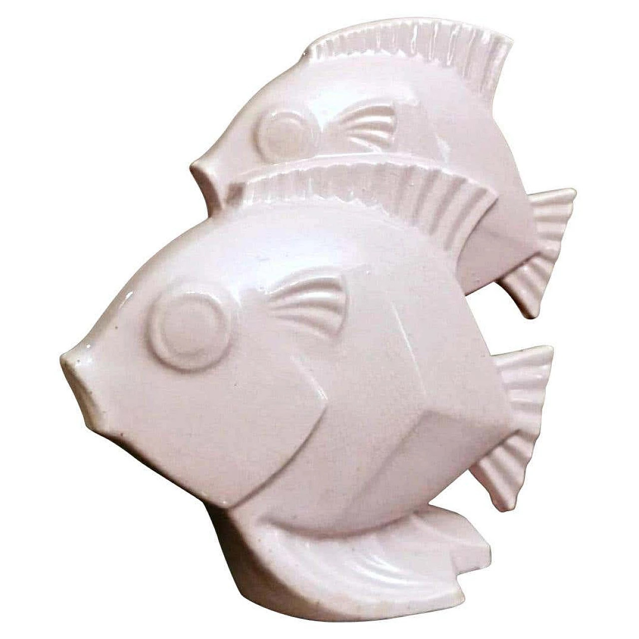 Art Deco sculpture of two fish in craquelé porcelain, 30s 1261934