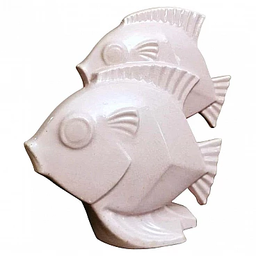 Art Deco sculpture of two fish in craquelé porcelain, 30s