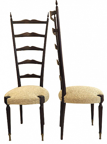 Pair of chairs in wood and fabric by Paolo Buffa, 50s