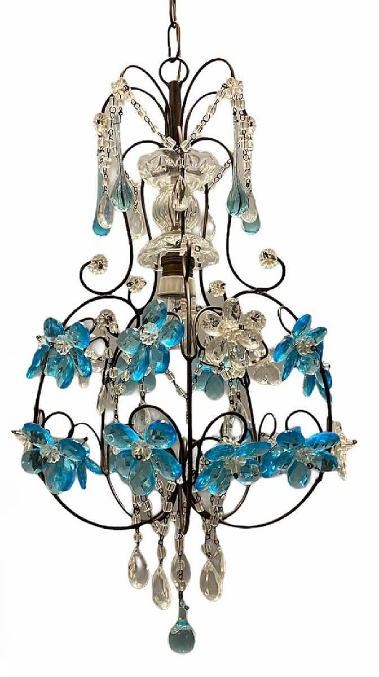 Lampadario con fiori in vetro di Murano azzurro, anni '60 1262167