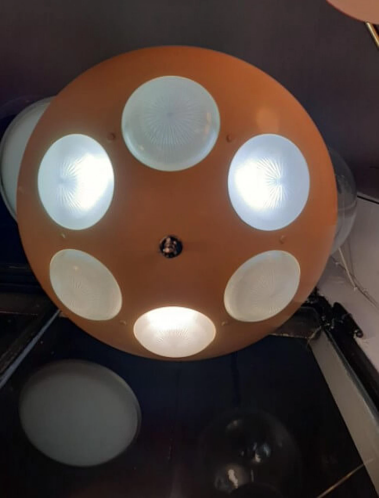 Lampada da soffitto in alluminio, ottone e vetro di Oscar Torlasco per Lumi, anni '60 1262330