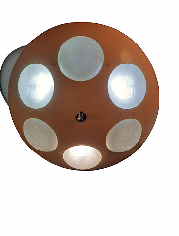 Lampada da soffitto in alluminio, ottone e vetro di Oscar Torlasco per Lumi, anni '60