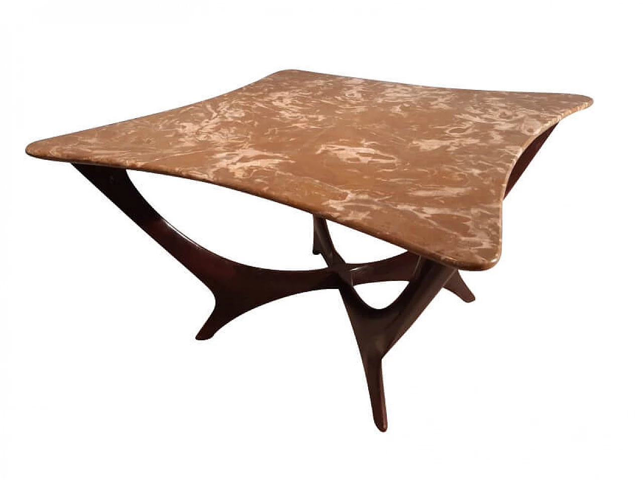 Coffee table in dark wood and brass with marble top by Ico & Luisa Parisi, 50s 1262339