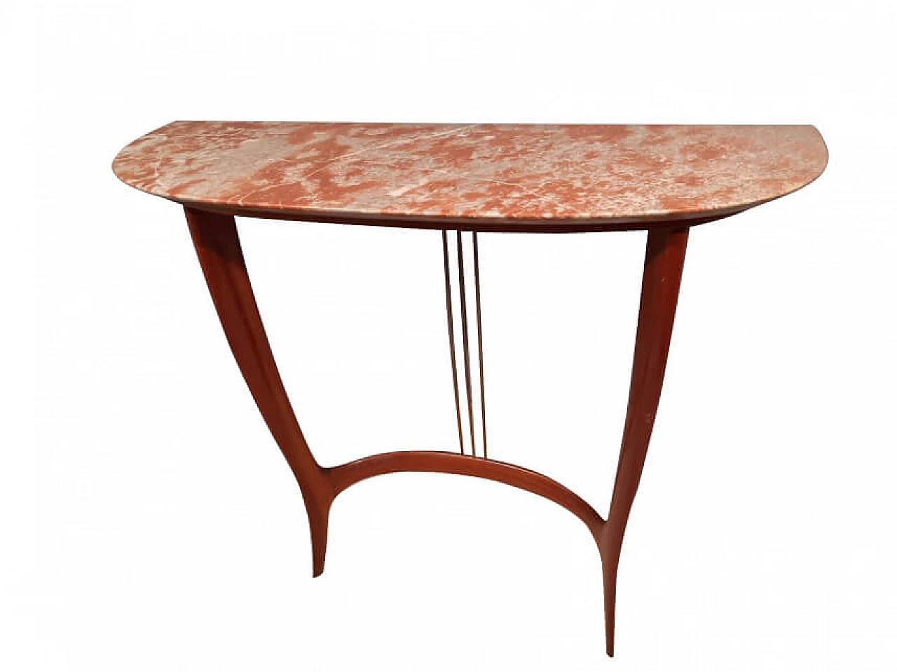 Console table in mahogany and brass with pink marble top, 50s 1262419