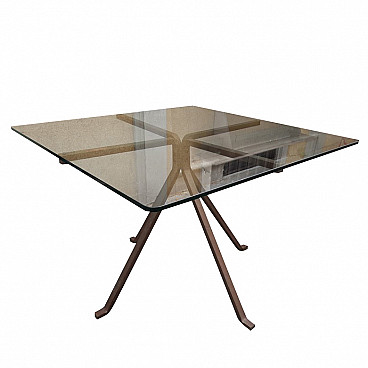 Cousin square table in iron and glass by Enzo Mari for Driade, 80s