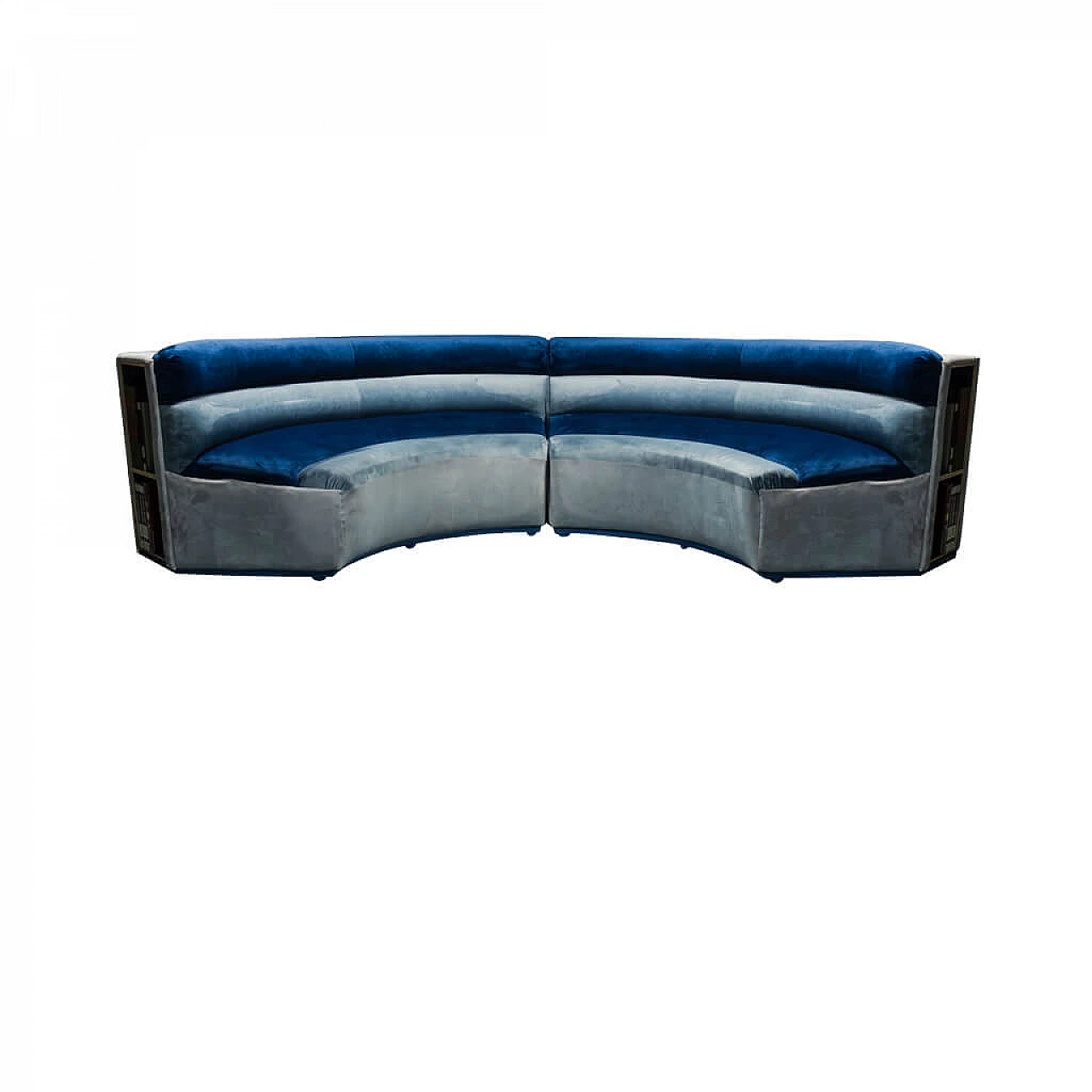 Curved modular sofa in velvet with bookcases, 70s 1262601