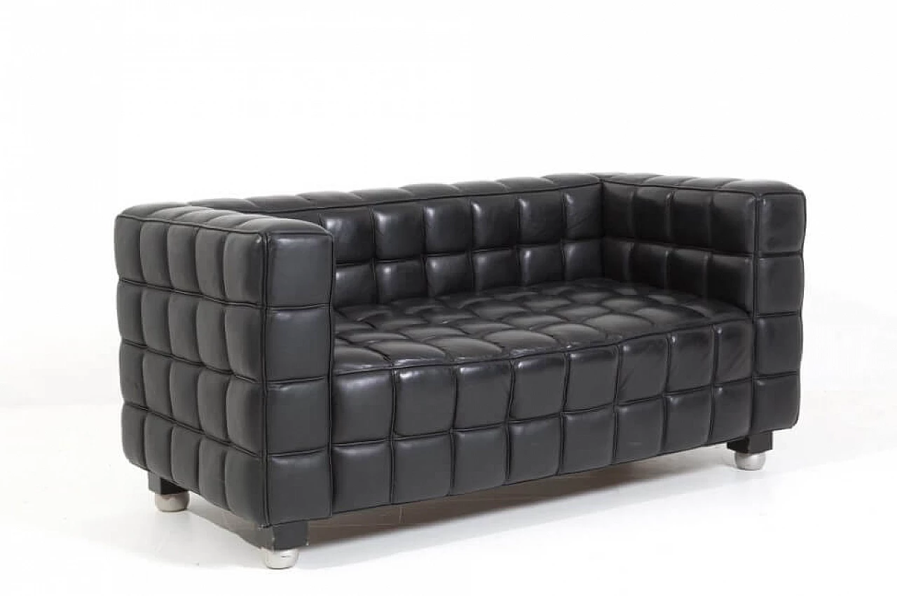 Kubus sofa in black leather and wood by Josef Hoffmann for Franz Wittman, 70s 1262866