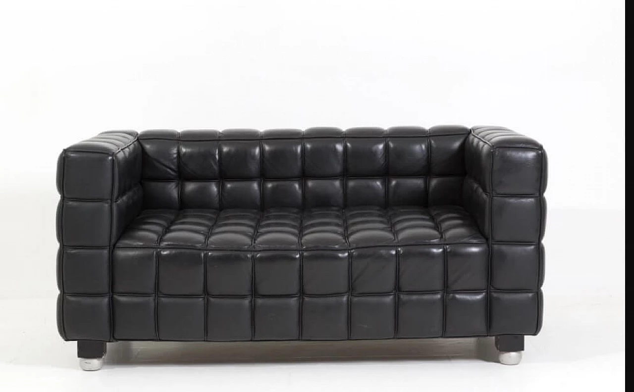 Kubus sofa in black leather and wood by Josef Hoffmann for Franz Wittman, 70s 1262867