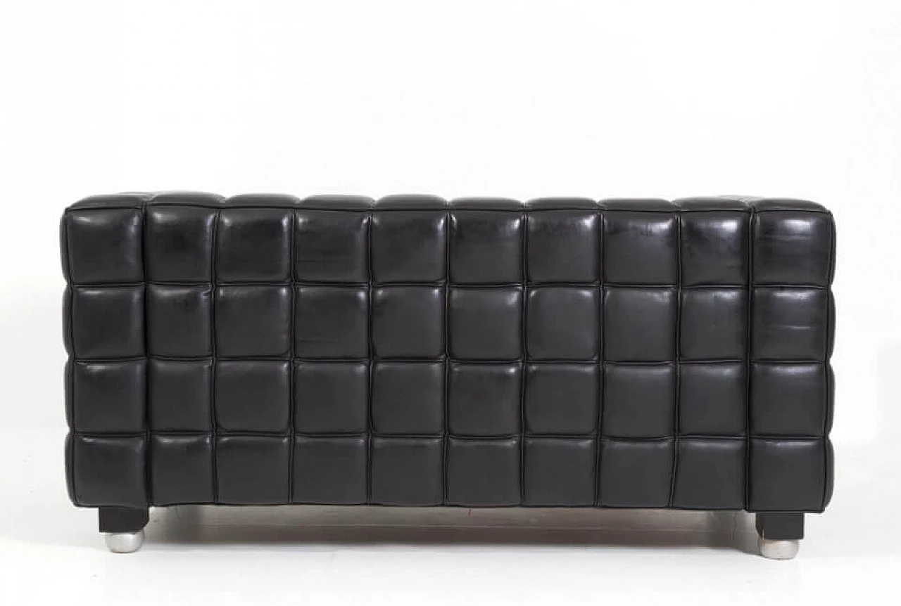 Kubus sofa in black leather and wood by Josef Hoffmann for Franz Wittman, 70s 1262868