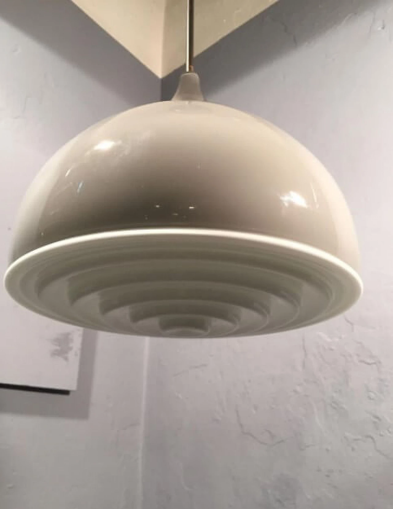 Ceiling lamp in gray and milk glass, brass and iron by Alessandro Pianon for Vistosi, 70s 1262907