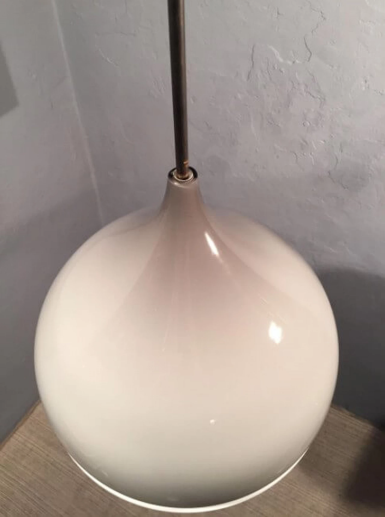 Ceiling lamp in gray and milk glass, brass and iron by Alessandro Pianon for Vistosi, 70s 1262909