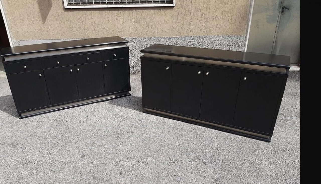 Pair of chest of drawers in ebonized wood and aluminum, 70s 1263004