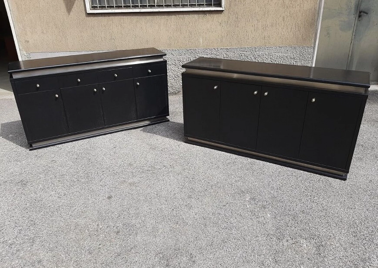 Pair of chest of drawers in ebonized wood and aluminum, 70s 1263005