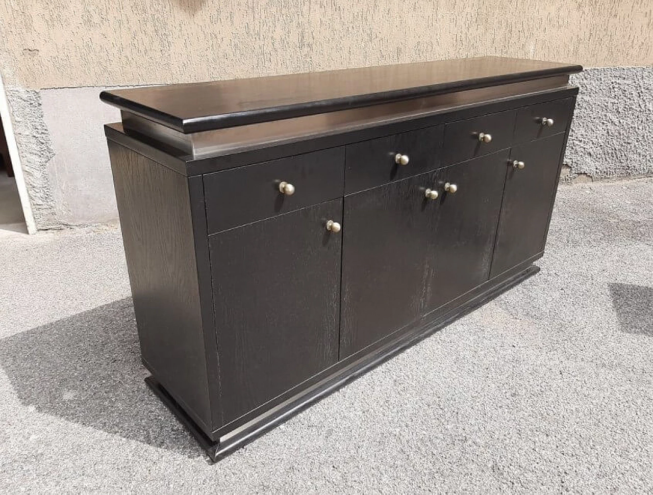 Pair of chest of drawers in ebonized wood and aluminum, 70s 1263010