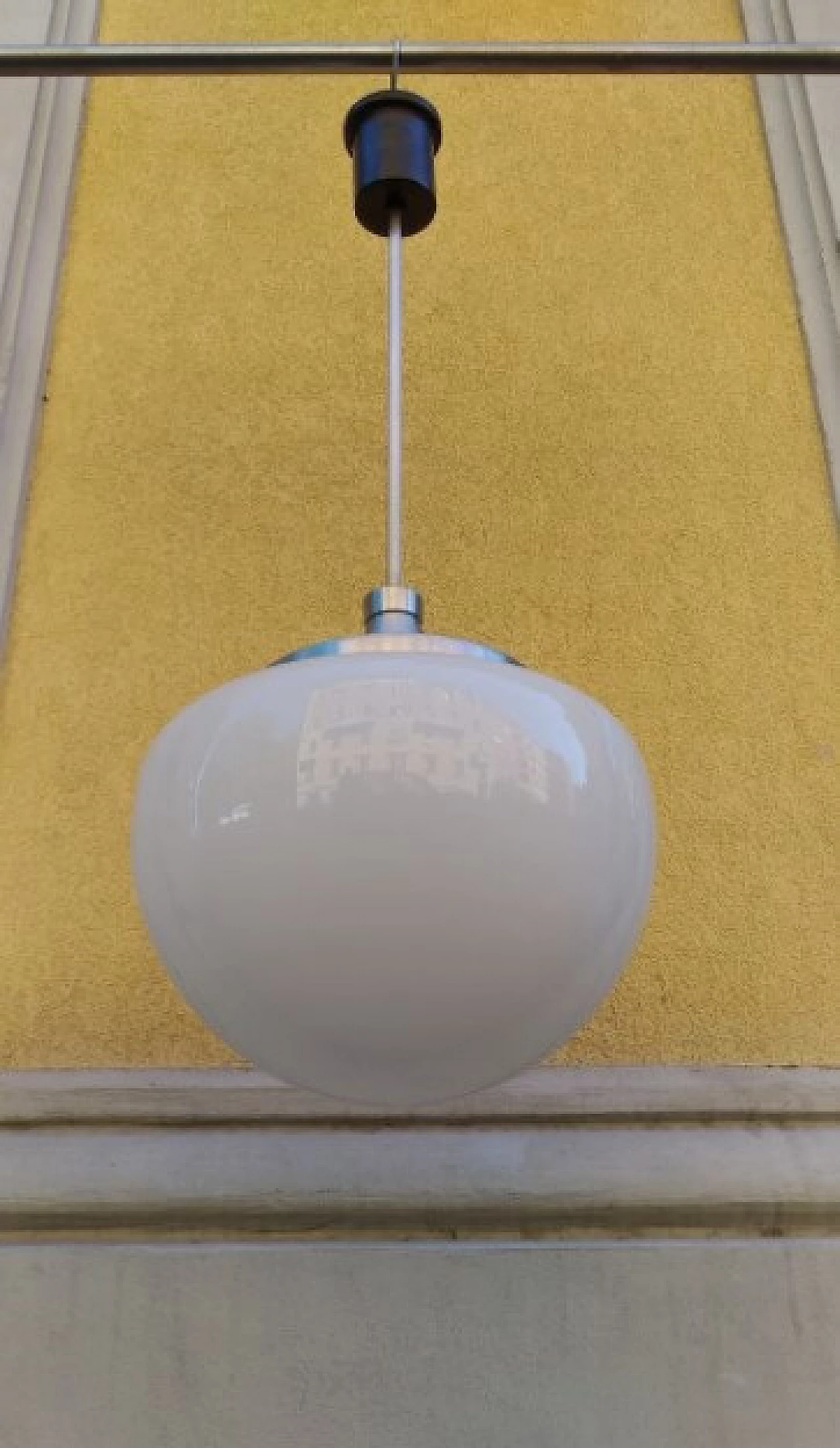 Lampada da soffitto in alluminio e vetro lattimo di Oscar Torlasco per Lumi, anni '60 1263128