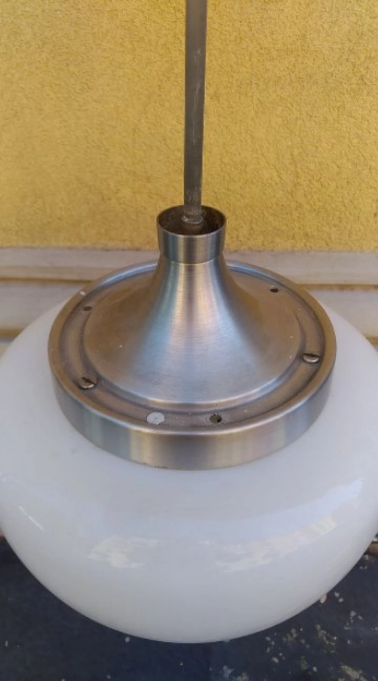 Lampada da soffitto in alluminio e vetro lattimo di Oscar Torlasco per Lumi, anni '60 1263131