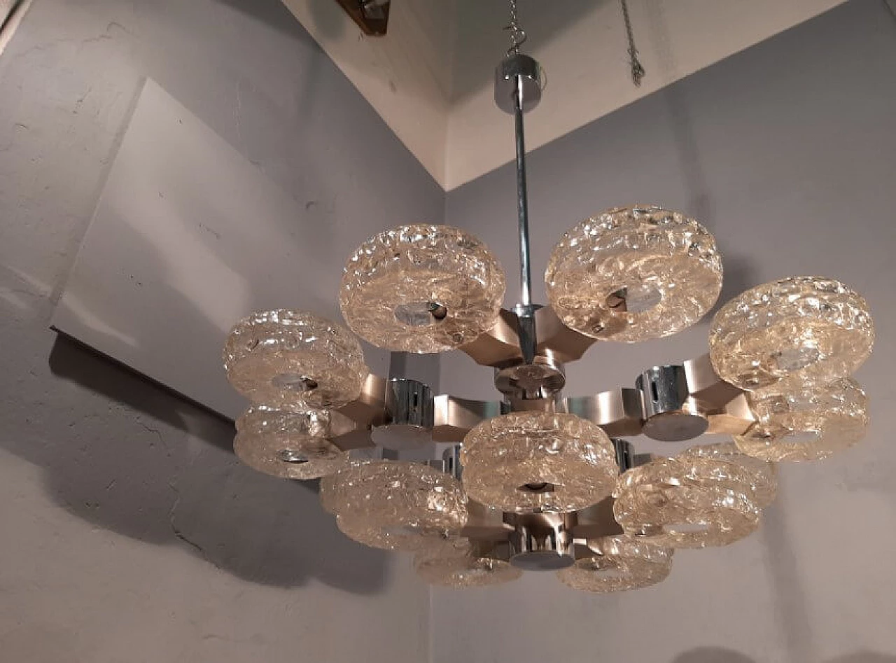 15-light ceiling lamp in chromed iron and ice glass by Gaetano Sciolari for Sciolari, 70s 1263154