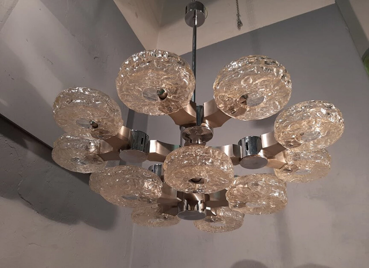 15-light ceiling lamp in chromed iron and ice glass by Gaetano Sciolari for Sciolari, 70s 1263156