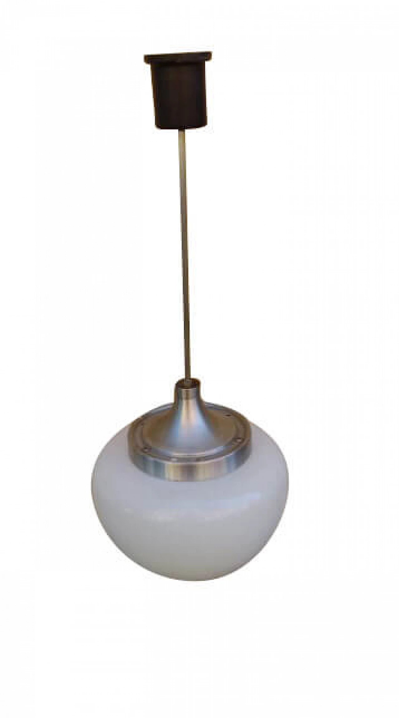 Lampada da soffitto in alluminio e vetro lattimo di Oscar Torlasco per Lumi, anni '60 1263260