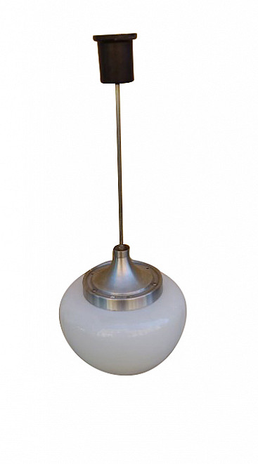 Lampada da soffitto in alluminio e vetro lattimo di Oscar Torlasco per Lumi, anni '60