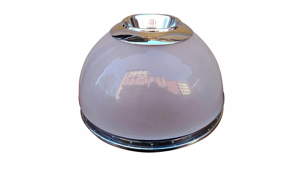 Lampada da soffitto in ferro cromato, ottone e vetro di Luigi Caccia Dominioni per Azucena, anni '90 1263264