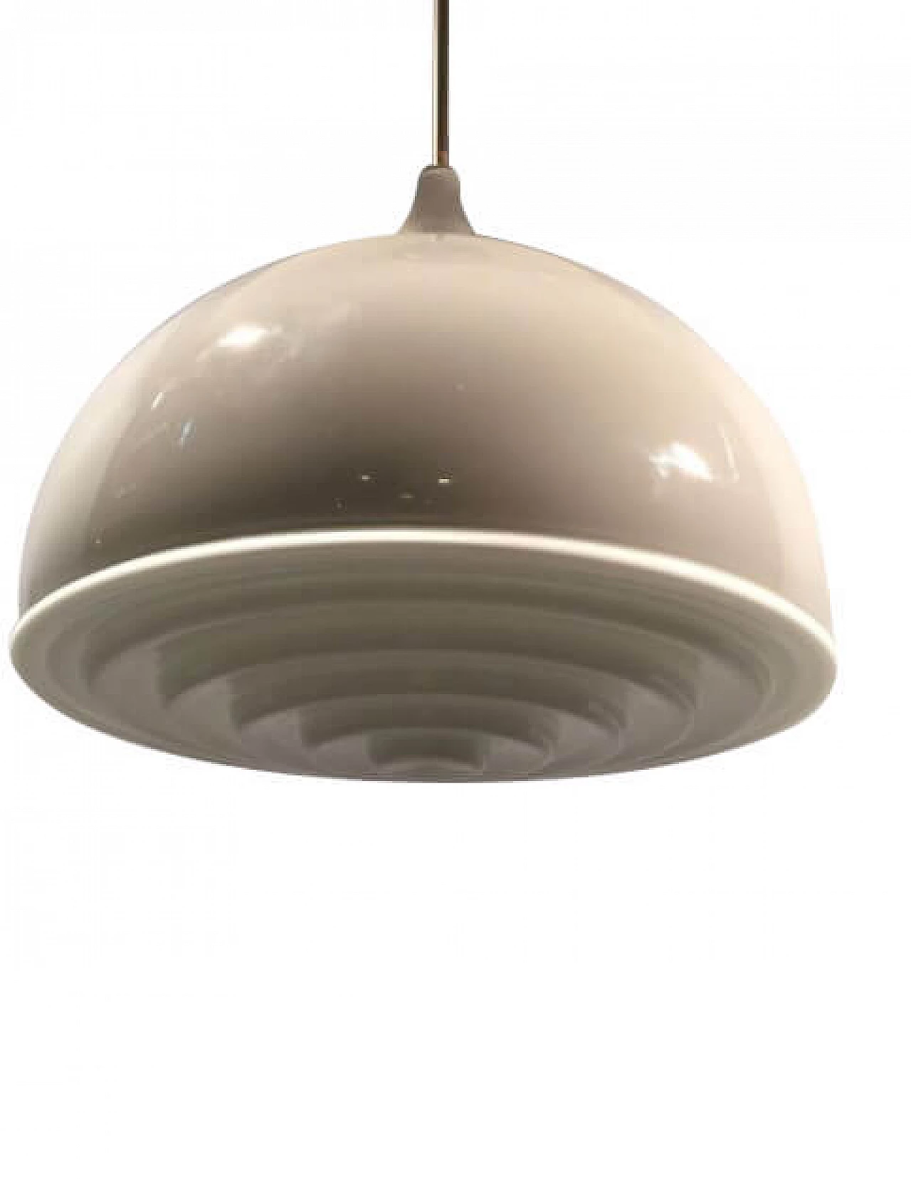Lampada da soffitto in vetro grigio e lattimo, ottone e ferro di Alessandro Pianon per Vistosi, anni '70 1263266