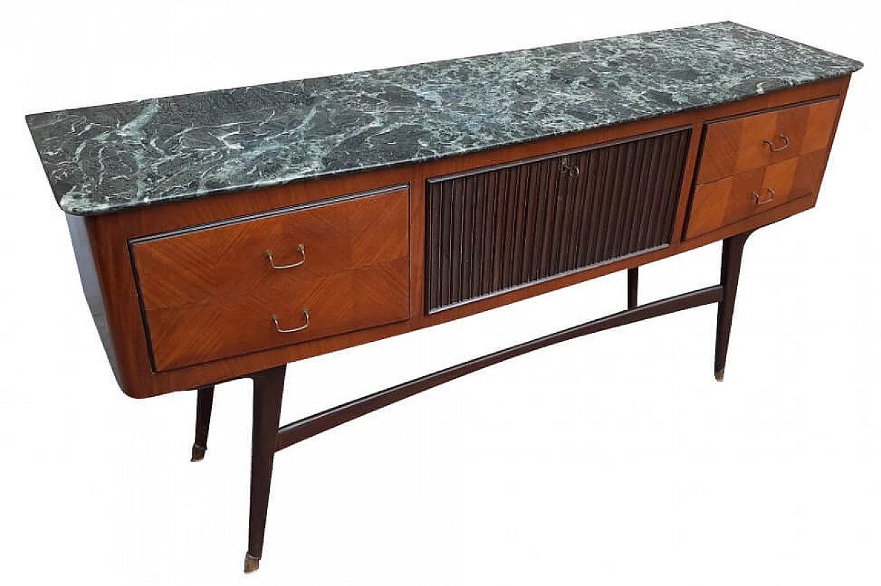 Chest of drawers with 4 drawers in wood and brass with marble top by Vittorio Dassi, 50s 1263268