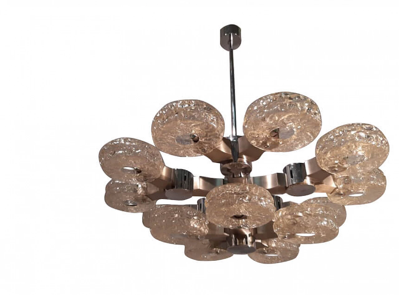 15-light ceiling lamp in chromed iron and ice glass by Gaetano Sciolari for Sciolari, 70s 1263269