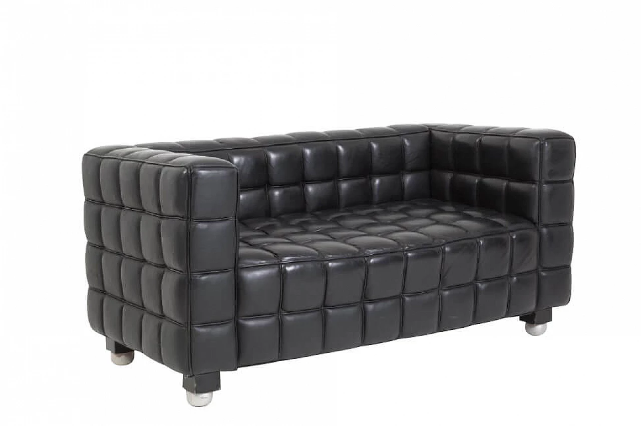 Kubus sofa in black leather and wood by Josef Hoffmann for Franz Wittman, 70s 1263280