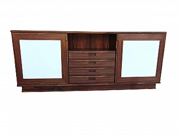 Rosewood sideboard with light blue fabric panels, 60s