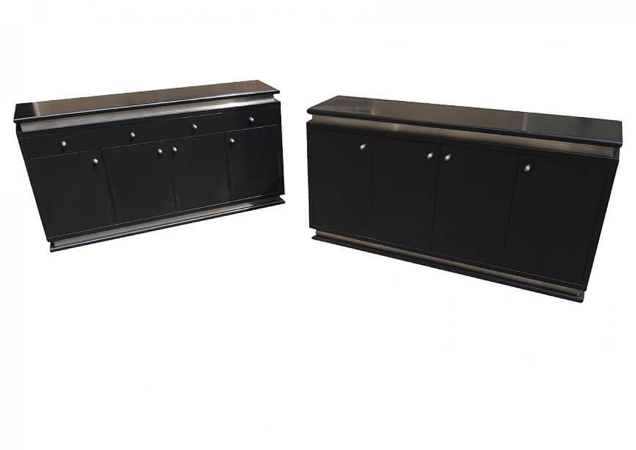 Pair of chest of drawers in ebonized wood and aluminum, 70s 1263309