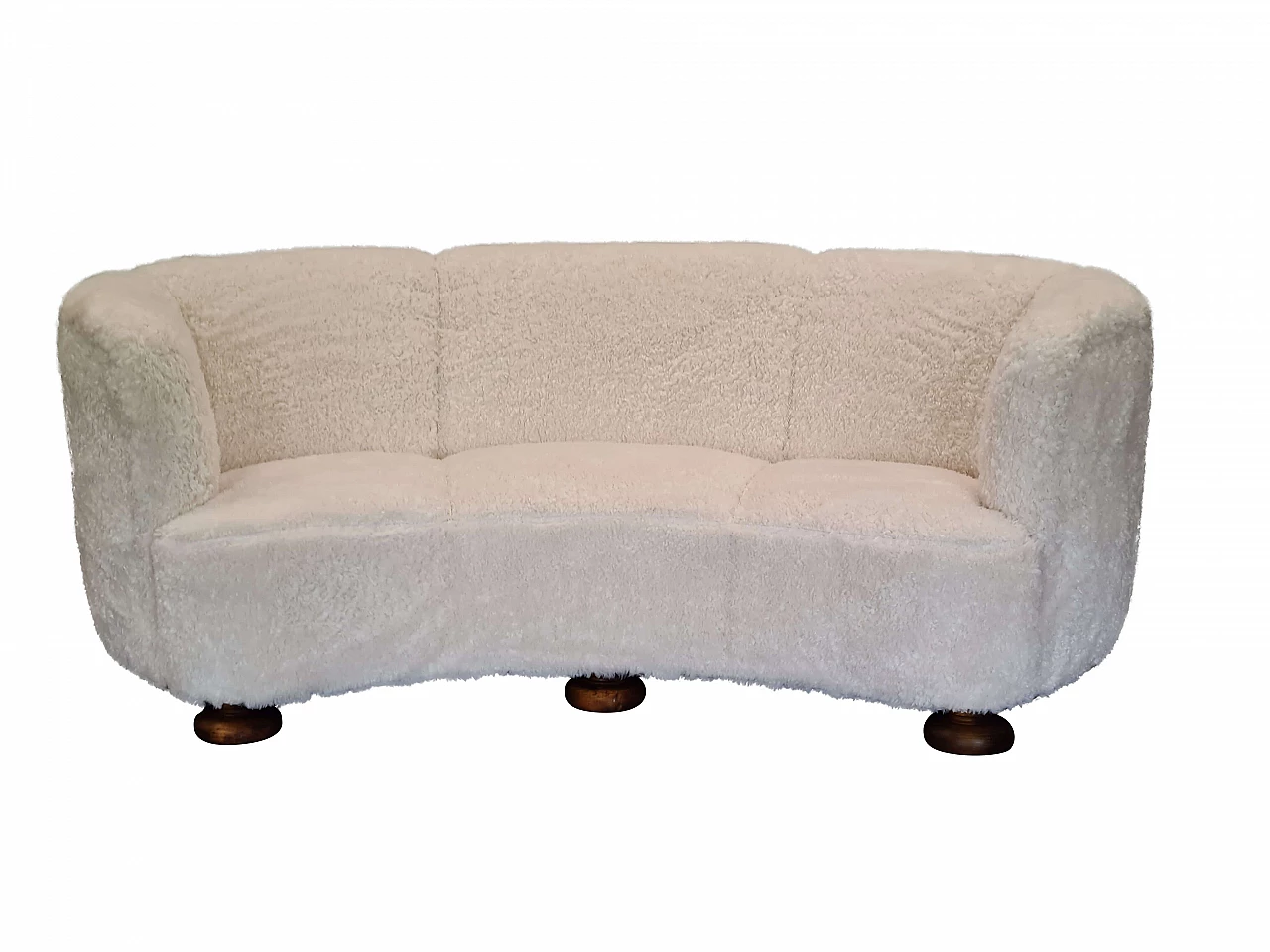 Divano danese a 3 posti rivestito in finta pelle di agnello, anni '60 1263356