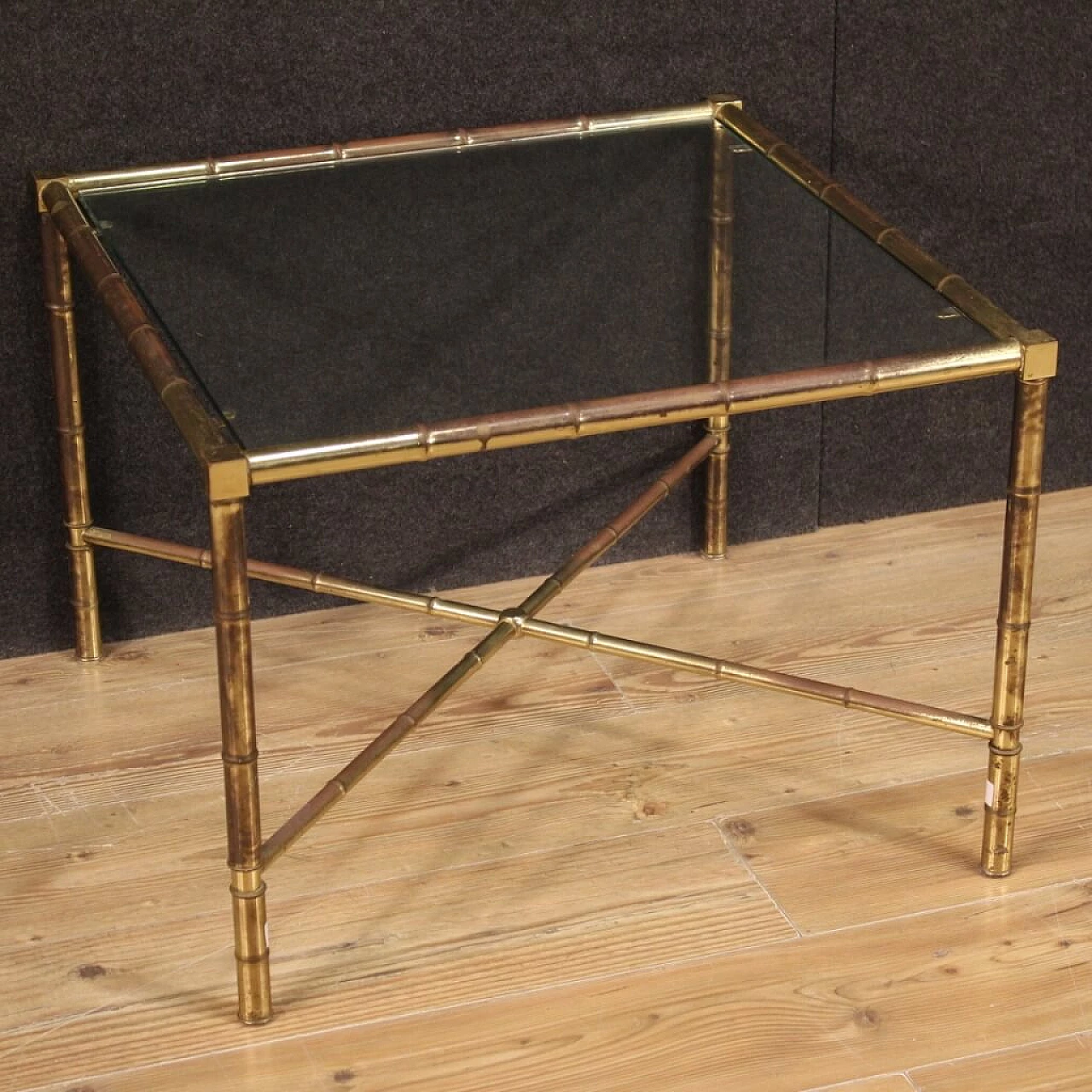 Gilded brass coffee table imitating bamboo, 60s 1263369