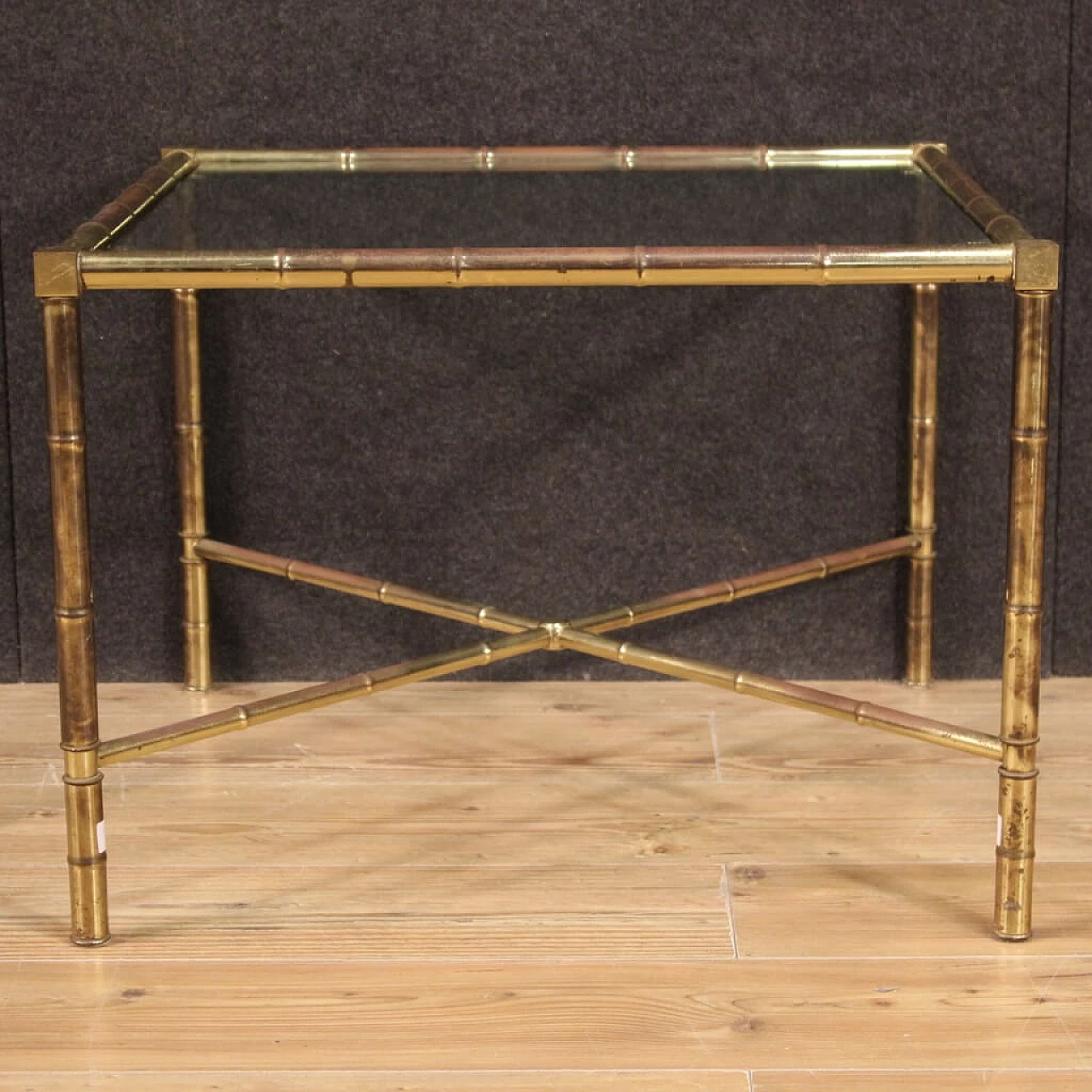 Tavolino in ottone dorato a imitazione del bambù, anni '60 1263371