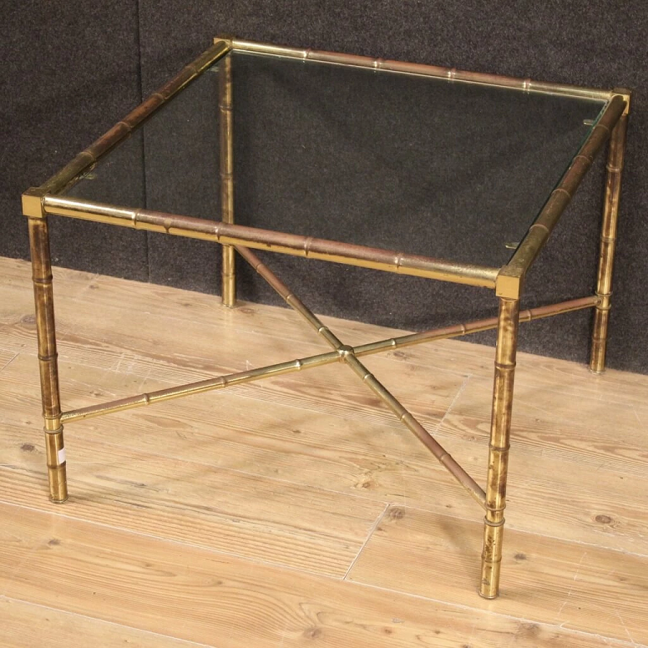 Gilded brass coffee table imitating bamboo, 60s 1263373